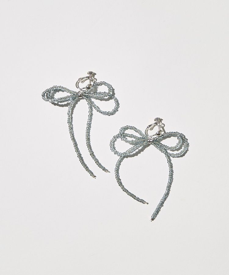 AMERICAN HOLIC「ビーズレイヤードリボンイヤリング」|イヤリング|Charcoal Gray