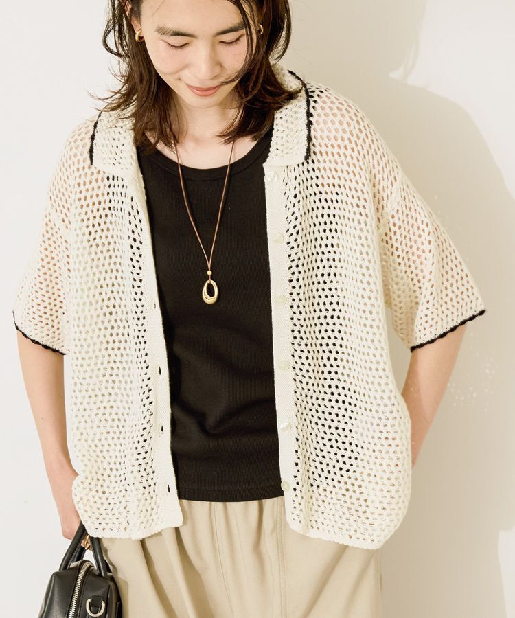 AMERICAN HOLIC「透かし編み襟付きニットカーディガン」|カーディガン|