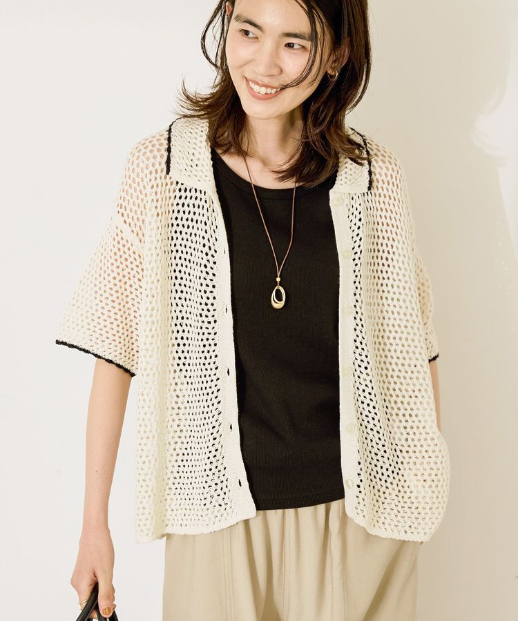 AMERICAN HOLIC「透かし編み襟付きニットカーディガン」|カーディガン|