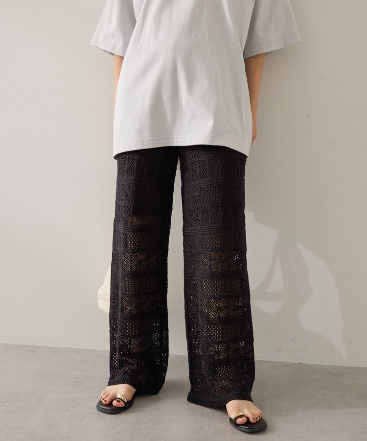 AMERICAN HOLIC「レース編みニットパンツ」|その他|Black