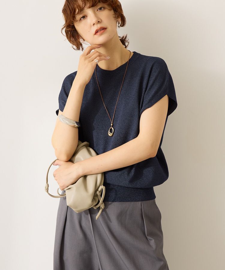 AMERICAN HOLIC「接触冷感ラメフレンチスリーブニットプルオーバー」|ニット・セーター|Navy