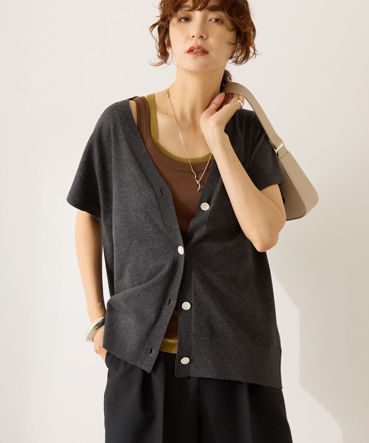 AMERICAN HOLIC「フレンチスリーブVネックニットカーディガン」|カーディガン|Charcoal Gray