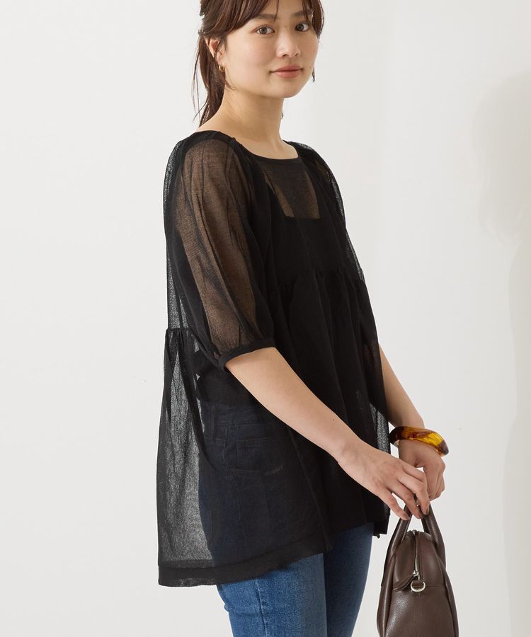 AMERICAN HOLIC「シアーパフスリーブニットプルオーバー」|ニット・セーター|Black