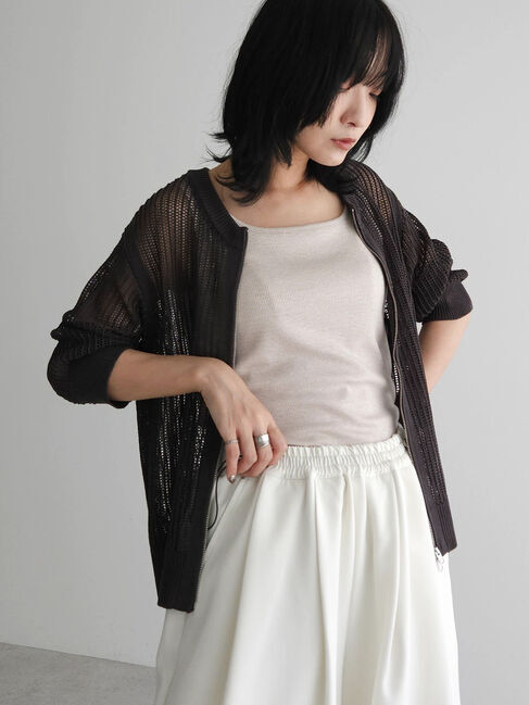 Green Parks「Zip付メッシュカーディガン」|カーディガン|Dark Gray