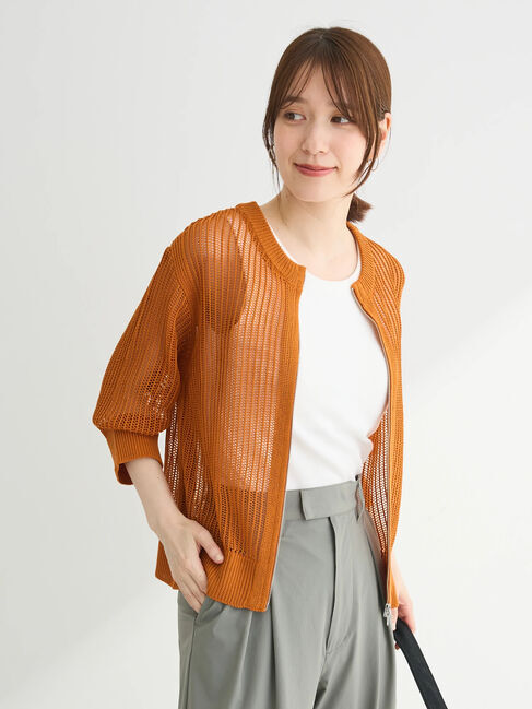 Green Parks「Zip付メッシュカーディガン」|カーディガン|