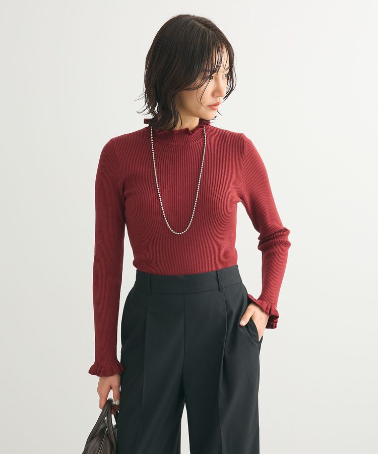 Green Parks「・swing by フリルハイネックリブニット」|ニット・セーター|