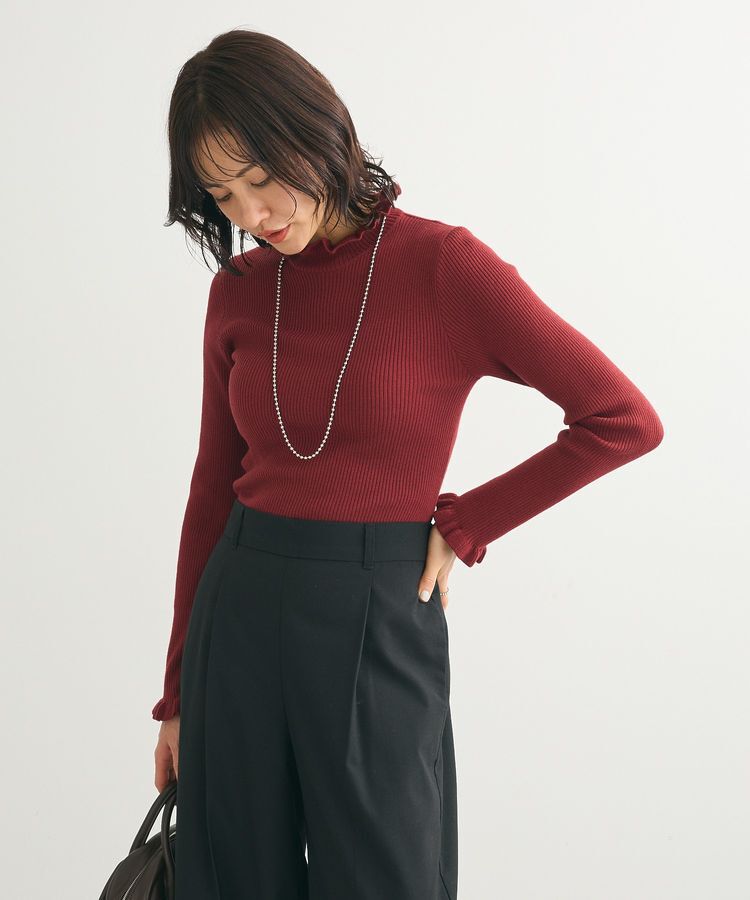 Green Parks「・swing by フリルハイネックリブニット」|ニット・セーター|