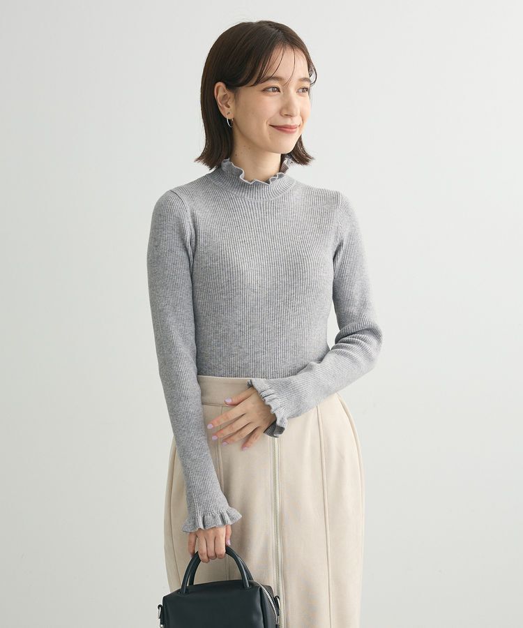 Green Parks「・swing by フリルハイネックリブニット」|ニット・セーター|Gray Mixture