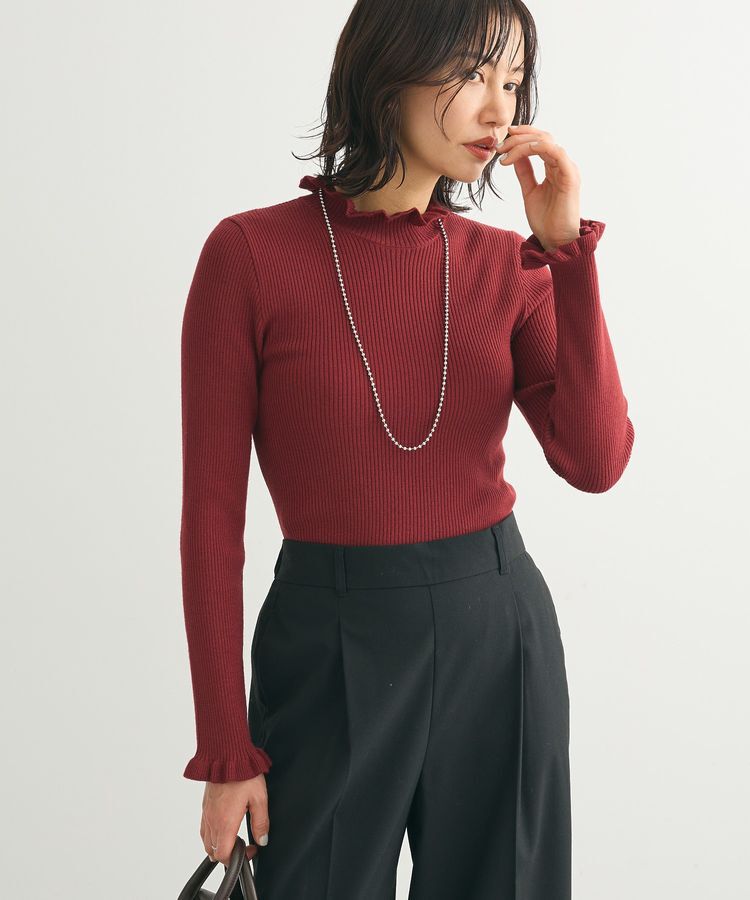 Green Parks「・swing by フリルハイネックリブニット」|ニット・セーター|Red