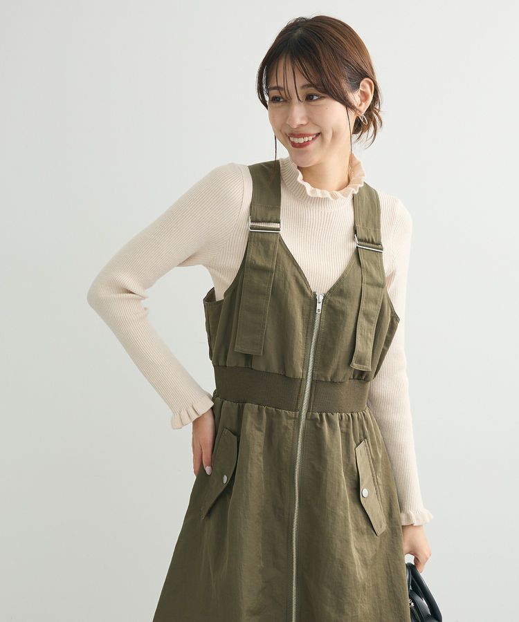 Green Parks「・swing by フリルハイネックリブニット」|ニット・セーター|Beige