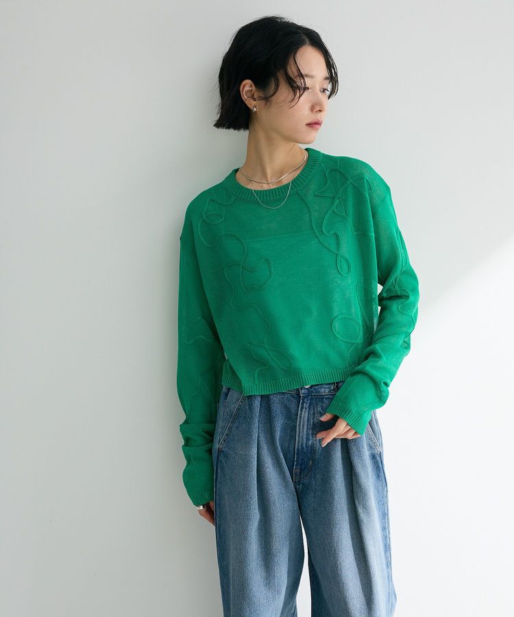 Green Parks「・ANDSEARCH コード刺繍シアーニット」|ニット・セーター|