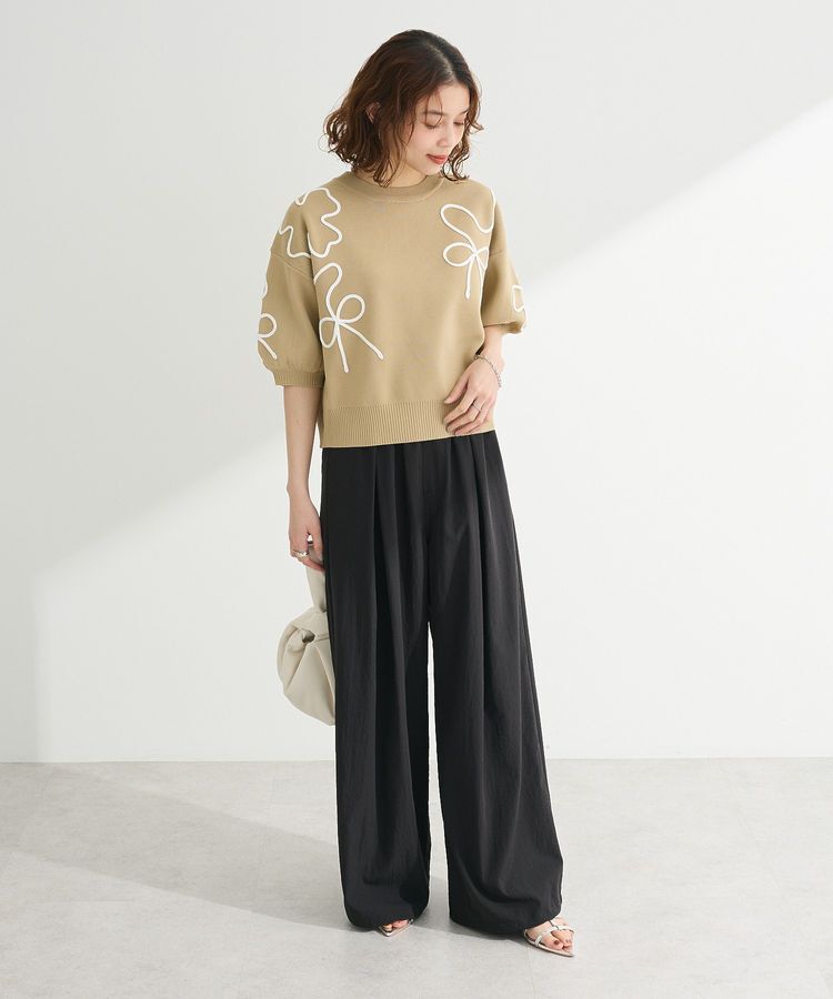 Green Parks「・ELENCARE DUE ライン刺繍5分袖ニット」|ニット・セーター|