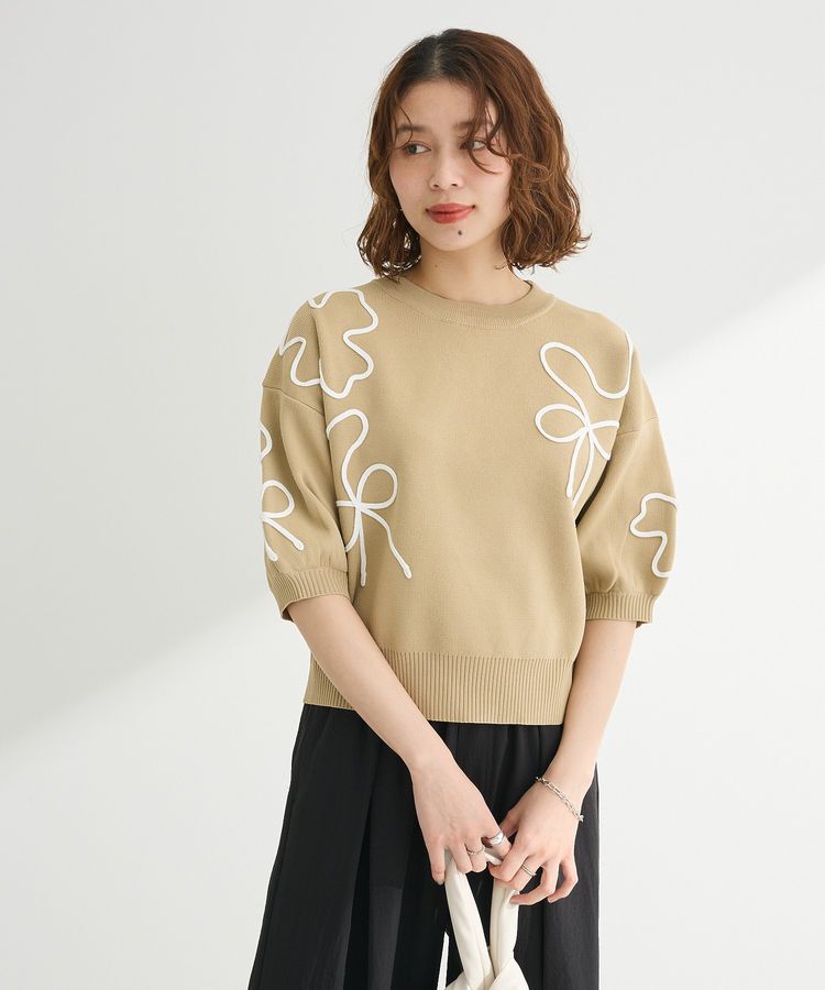 Green Parks「・ELENCARE DUE ライン刺繍5分袖ニット」|ニット・セーター|