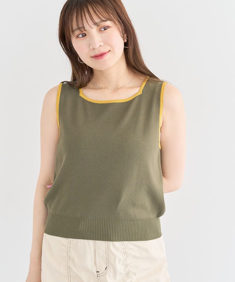 Green Parks「・ELENCARE DUE バイカラーニットタンク」|キャミソール|Khaki
