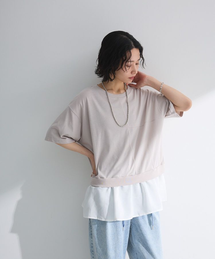 Green Parks「裾フリルドッキング5分袖プルオーバー」|Tシャツ・カットソー|