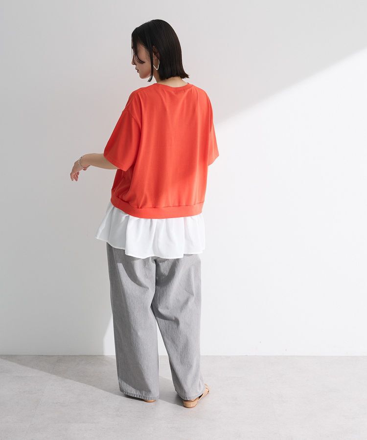 Green Parks「裾フリルドッキング5分袖プルオーバー」|Tシャツ・カットソー|