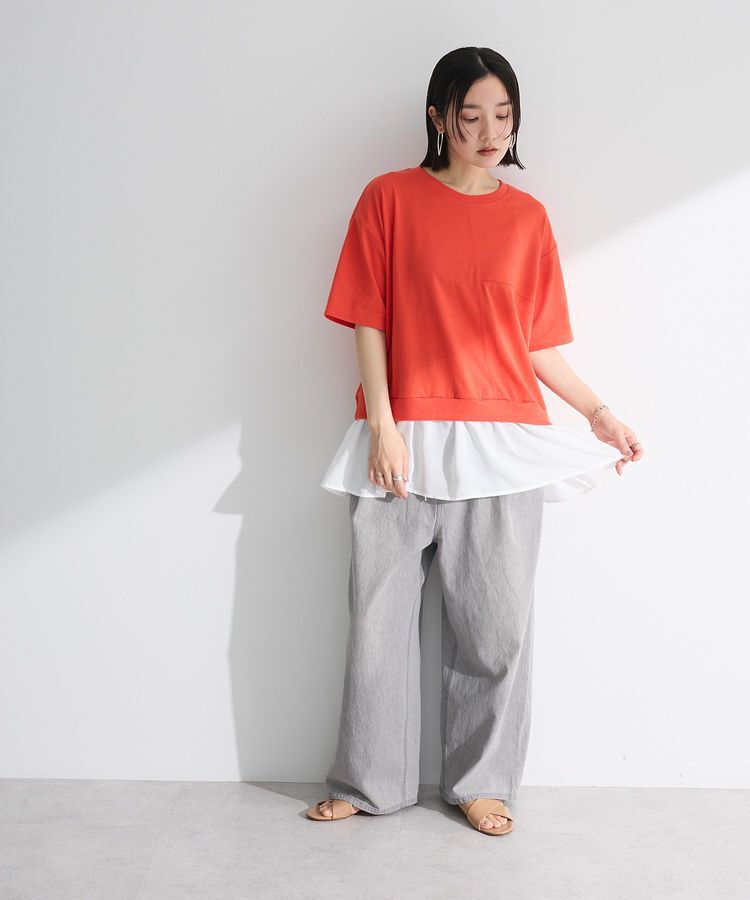 Green Parks「裾フリルドッキング5分袖プルオーバー」|Tシャツ・カットソー|