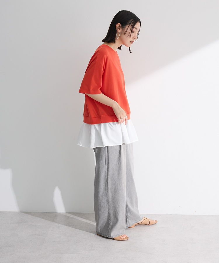 Green Parks「裾フリルドッキング5分袖プルオーバー」|Tシャツ・カットソー|