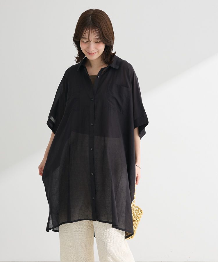 Green Parks「インド綿 ボイルポンチョチュニック」|チュニック|Black