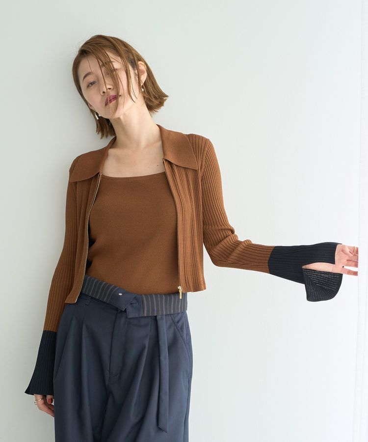 YECCA VECCA「【2点SET】キャミセット襟付きZIPカーディガン」|カーディガン|