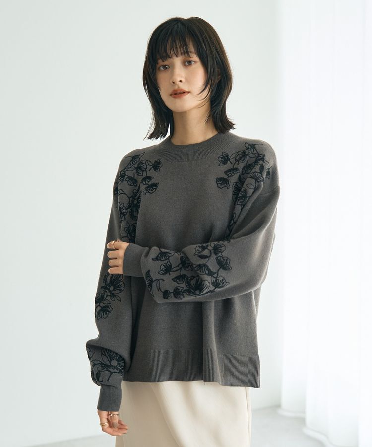 YECCA VECCA「フラワー刺繍ニット」|ニット・セーター|Charcoal Gray