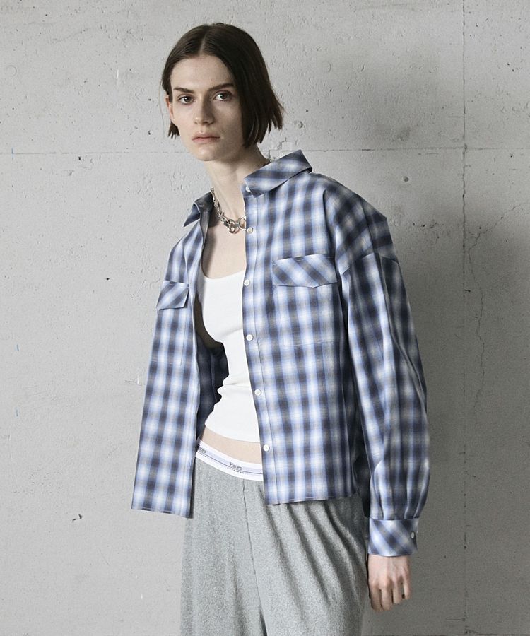 GARAGE OF GOOD CLOTHING「オンブレチェックショート丈シャツ」|シャツ・ブラウス|Blue