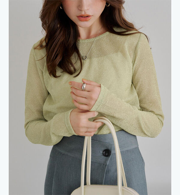 titivate「クルーネックラメシアートップス」|Tシャツ・カットソー|イエロー