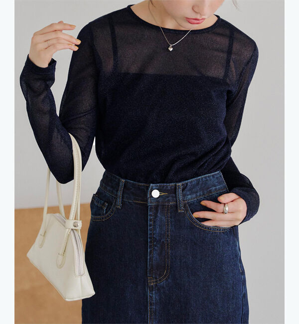 titivate「クルーネックラメシアートップス」|Tシャツ・カットソー|ダークネイビー