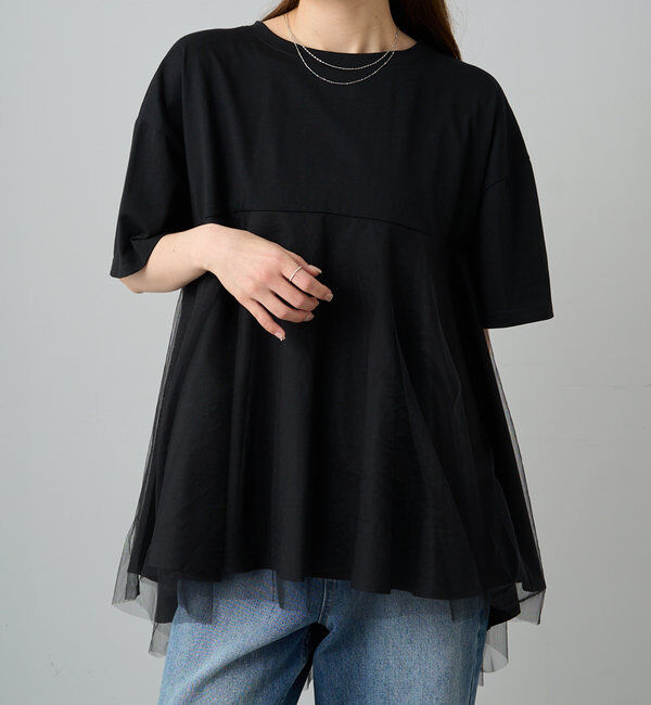  「《リバイバル》【WEB限定/Du noir】チュールドッキングTシャツ」|プルオーバー|ブラック