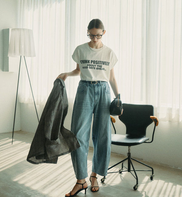  「【25th】綿麻デニムカーブシルエットパンツ」|デニム|ブルー