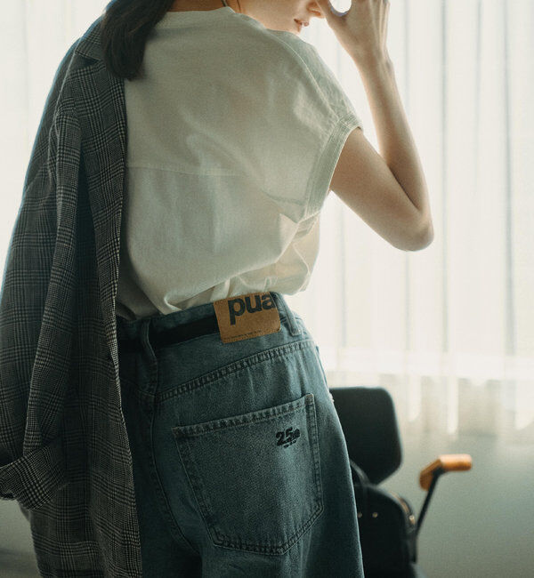  「【25th】綿麻デニムカーブシルエットパンツ」|デニム|