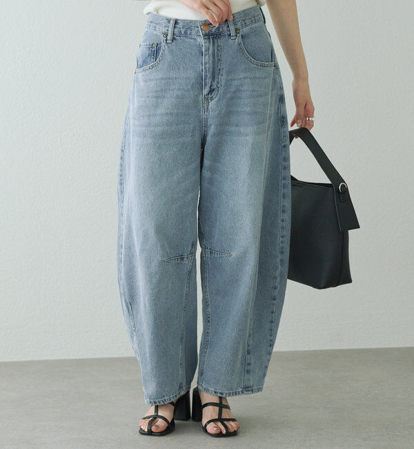  「【25th】綿麻デニムカーブシルエットパンツ」|デニム|
