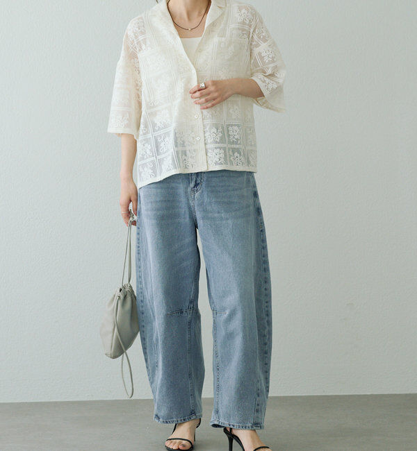  「【25th】綿麻デニムカーブシルエットパンツ」|デニム|