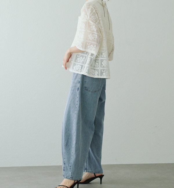  「【25th】綿麻デニムカーブシルエットパンツ」|デニム|
