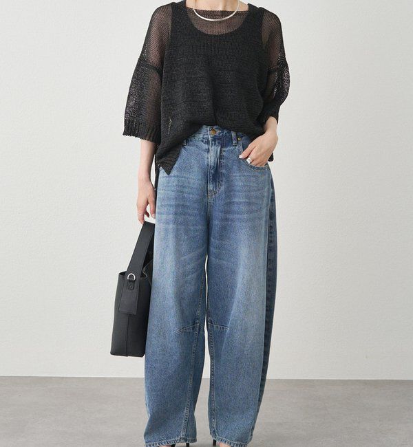  「【25th】綿麻デニムカーブシルエットパンツ」|デニム|