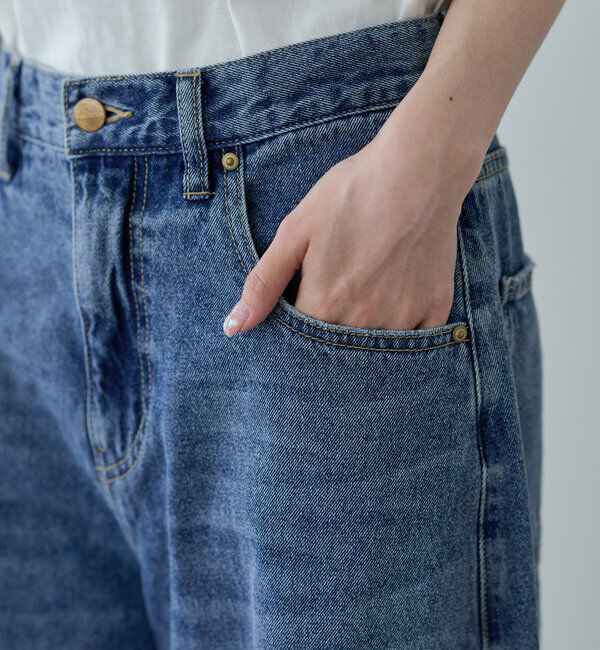  「【25th】綿麻デニムカーブシルエットパンツ」|デニム|