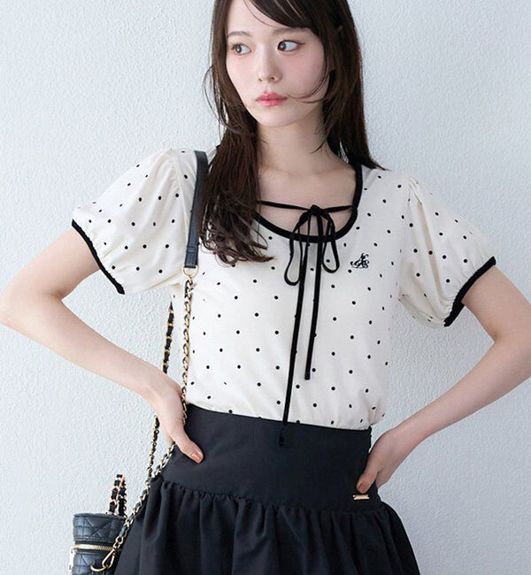  「ホルターネック配色ドットトップス」|プルオーバー|アイボリー