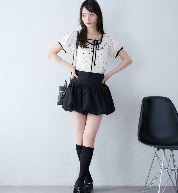  「ホルターネック配色ドットトップス」|プルオーバー|