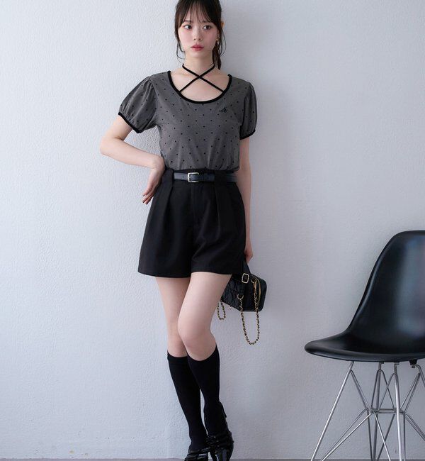  「ホルターネック配色ドットトップス」|プルオーバー|