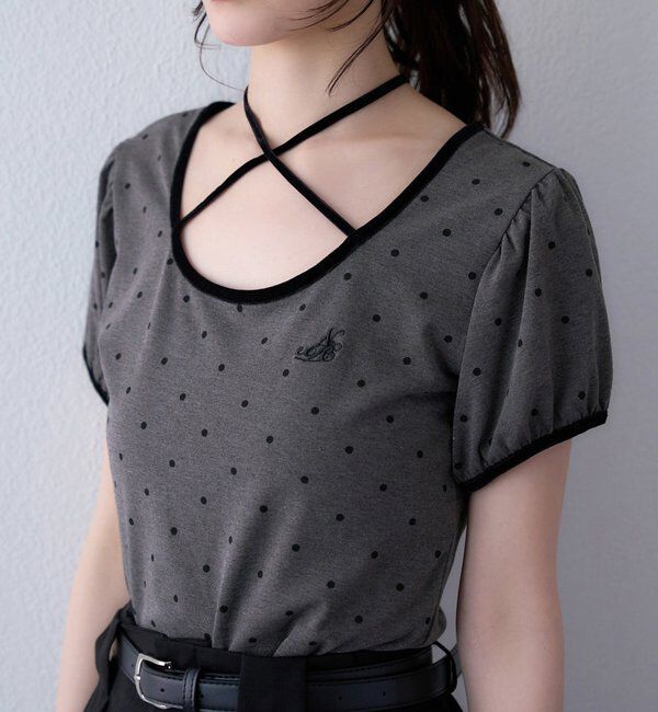  「ホルターネック配色ドットトップス」|プルオーバー|