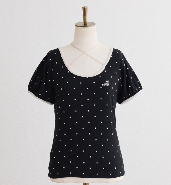  「ホルターネック配色ドットトップス」|プルオーバー|