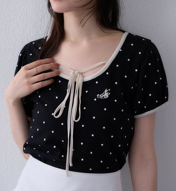  「ホルターネック配色ドットトップス」|プルオーバー|