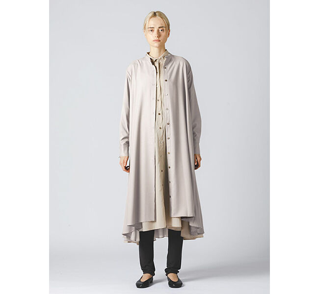 mizuiro ind「mizuiro ind T／Rスタンドカラーフレアシャツワンピース」|ワンピース|s.beige