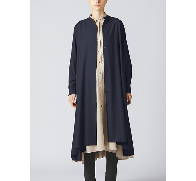 mizuiro ind「mizuiro ind T／Rスタンドカラーフレアシャツワンピース」|ワンピース|navy