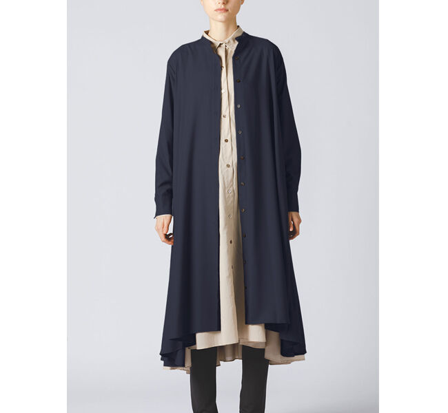 mizuiro ind「mizuiro ind T／Rスタンドカラーフレアシャツワンピース」|ワンピース|