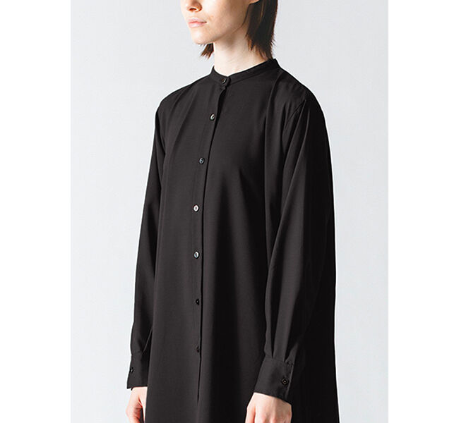 mizuiro ind「mizuiro ind T／Rスタンドカラーフレアシャツワンピース」|ワンピース|