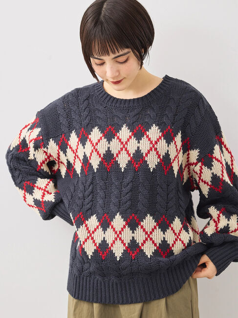 SM2「ケーブルアーガイル柄ニット」|ニット・セーター|