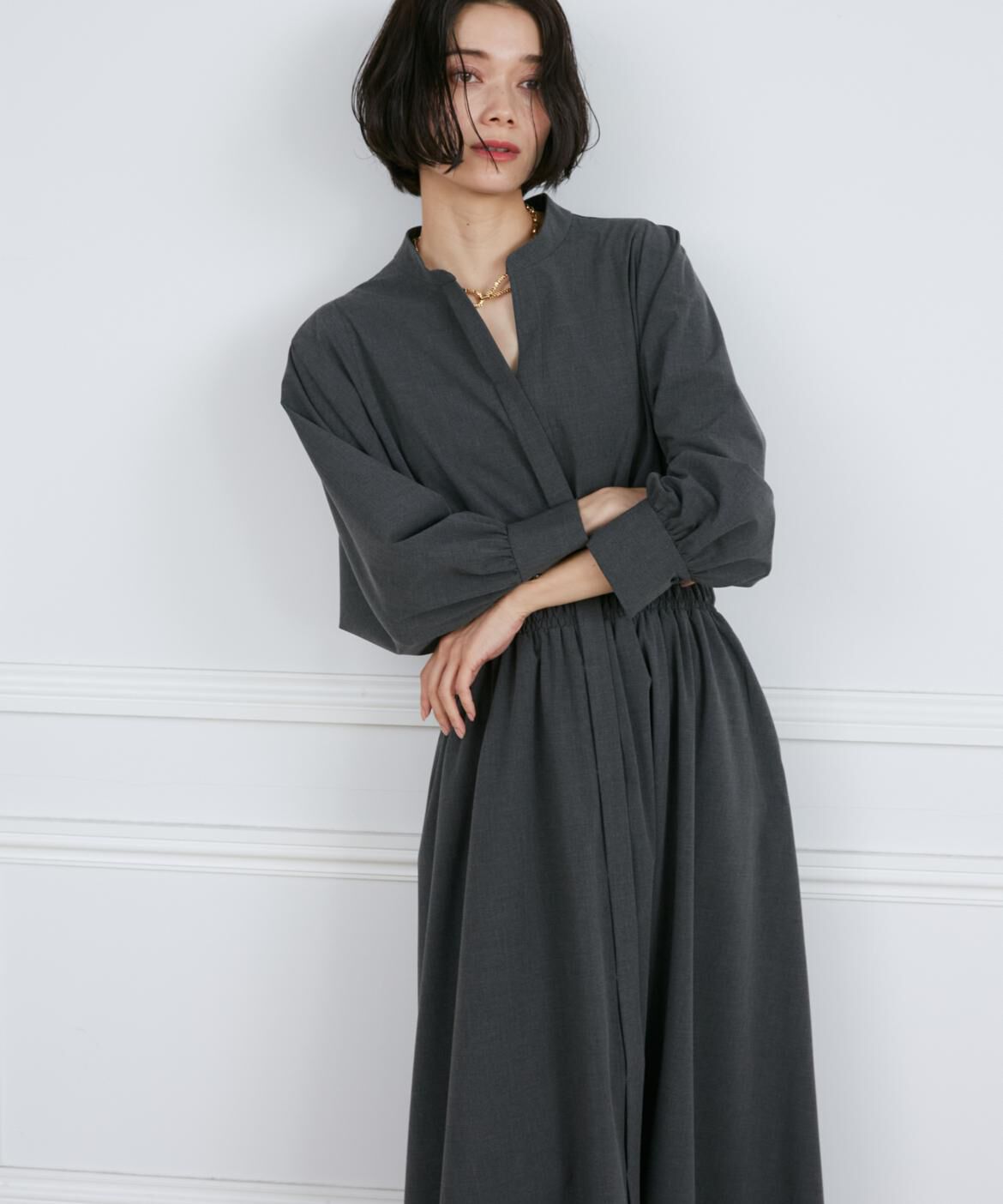 INED「2WAYストレッチスタンドカラーワンピース」|ワンピース|