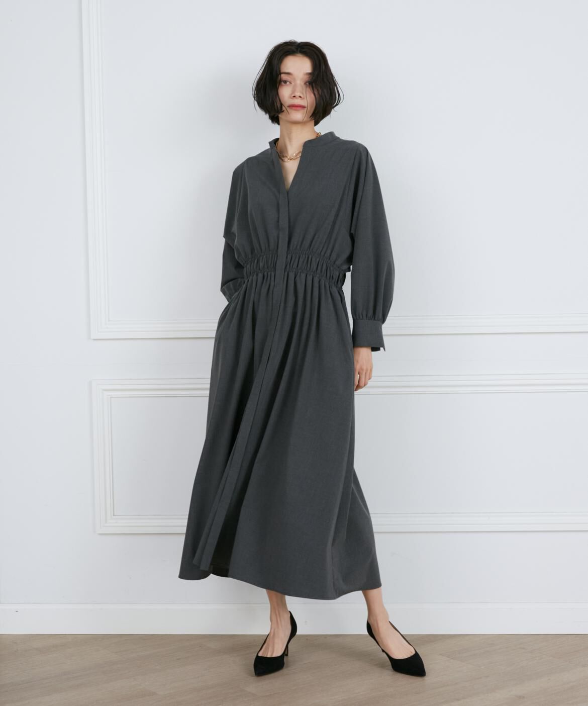 INED「2WAYストレッチスタンドカラーワンピース」|ワンピース|