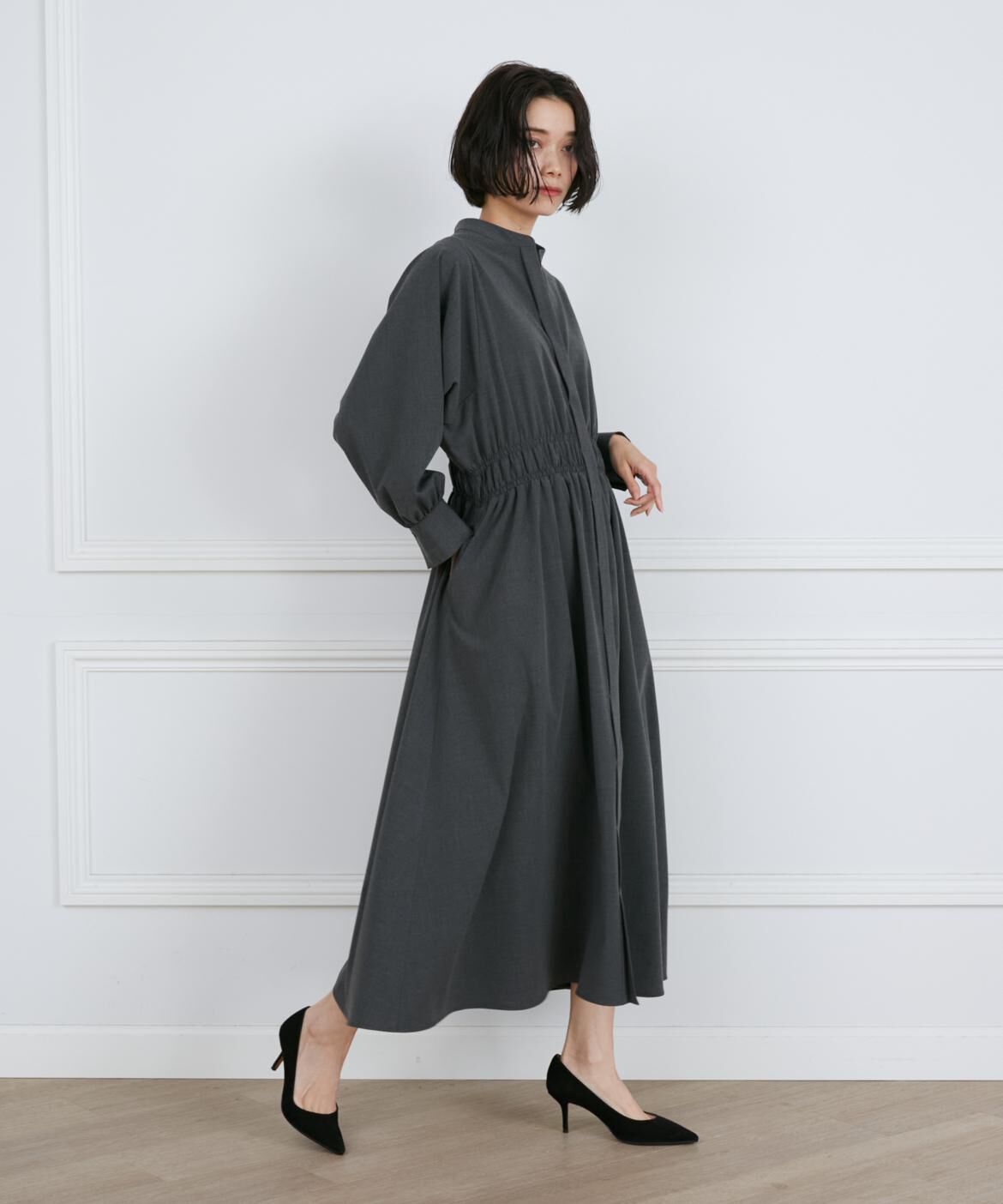 INED「2WAYストレッチスタンドカラーワンピース」|ワンピース|